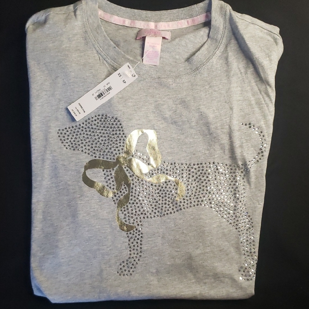 PINK Victoria's Secret Gray Tee with Gold and Silver Accents